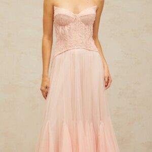 Ulrique Pink Lace Corset Tulle Maxi Dress - Size Small